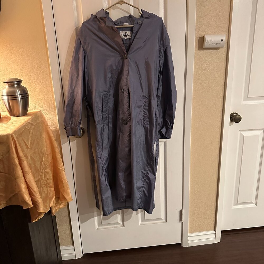 Vintage The Totes Lightweight Nylon Rain/Trench Coat Teal Blue Women's 12P
